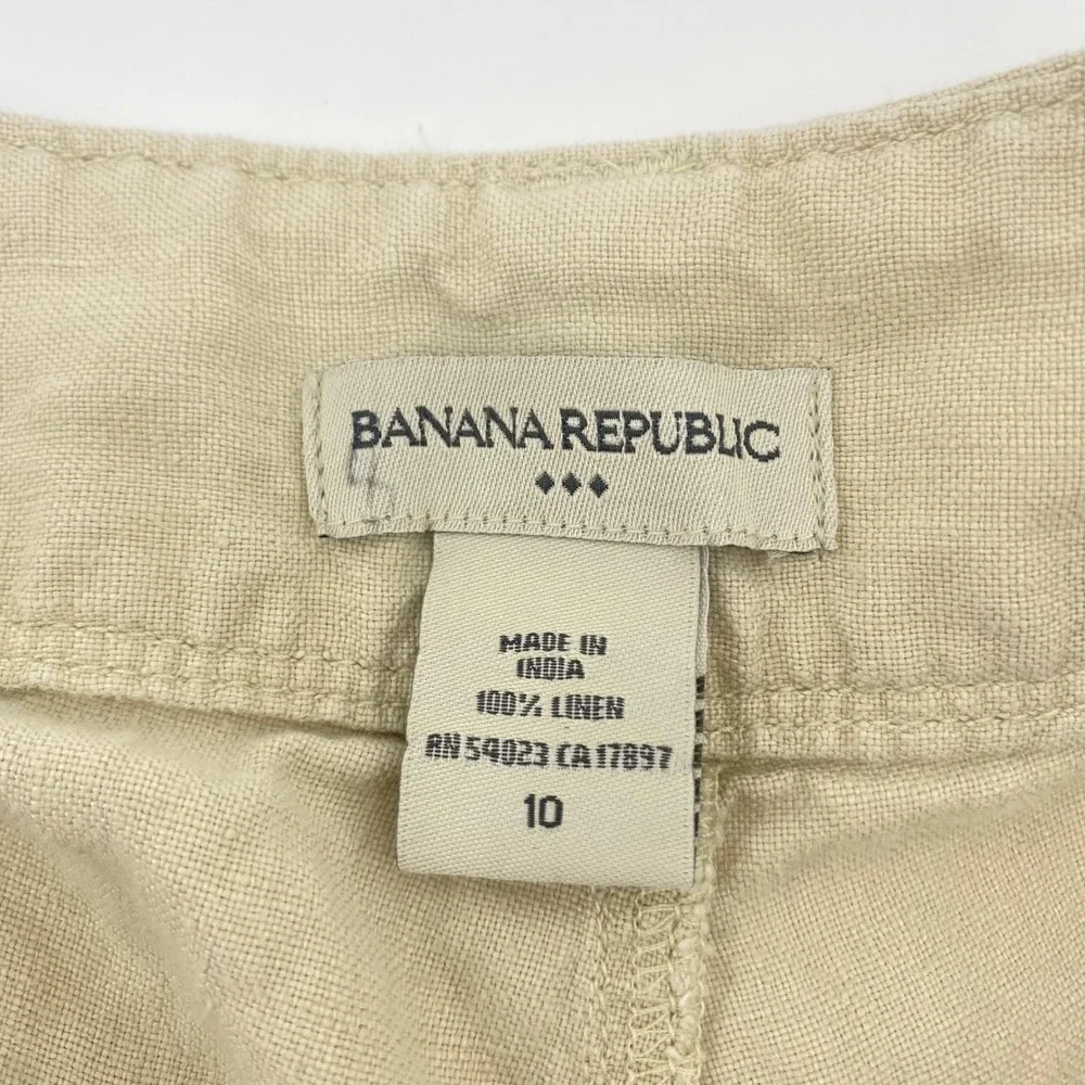 Banana Republic Linen Pants Womens 10 Beige Straight Leg Patch Pocket